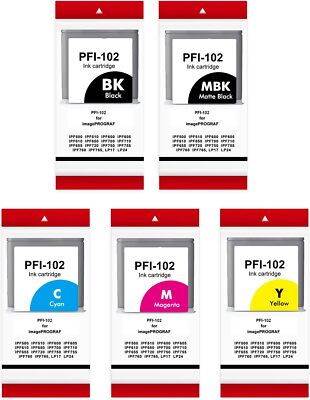 PFI-102 Ink Tank Cartridges Compatible PFI102 for IPF500 IPF510 IPF600 (5 Pack)