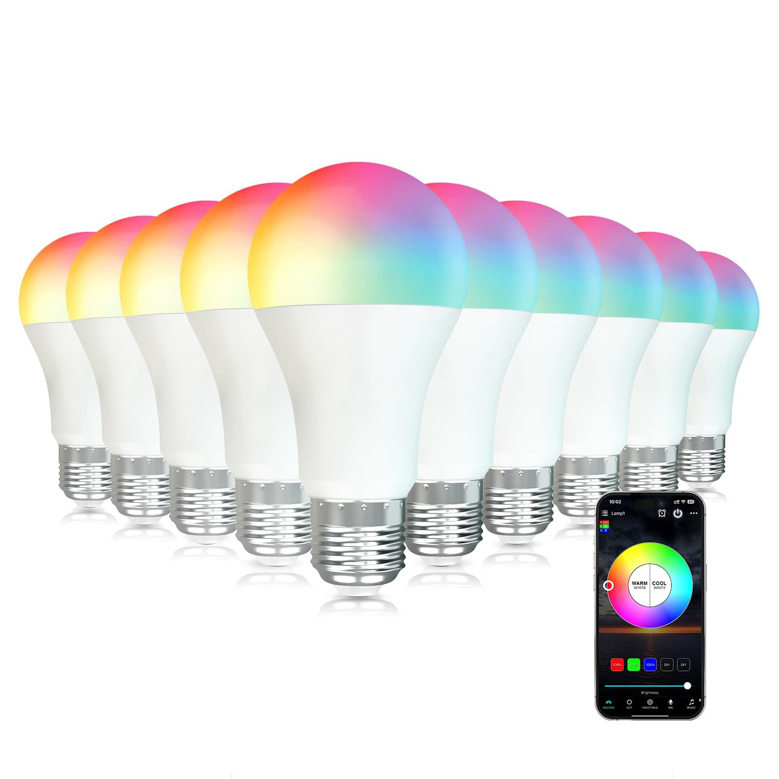 Smart Light Bulbs Dimmable, E26 Smart Bulb 7W LED Light Bulbs Music Sync RGB ...-image