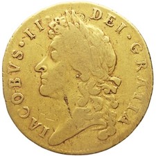 1687/6 Guinea James II Coin UK Gold 2nd bust Overdate (KA13-)