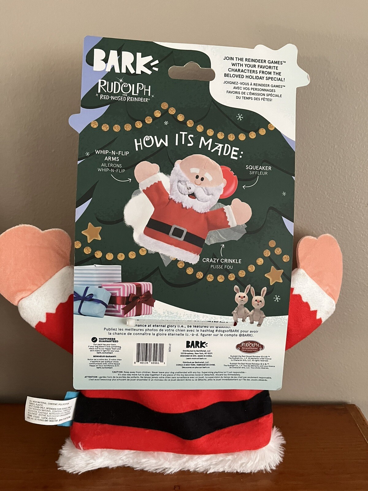 Bark Co Dog Toy Ol' Kris Kringle Christmas all dog sizes Plush Squeeky