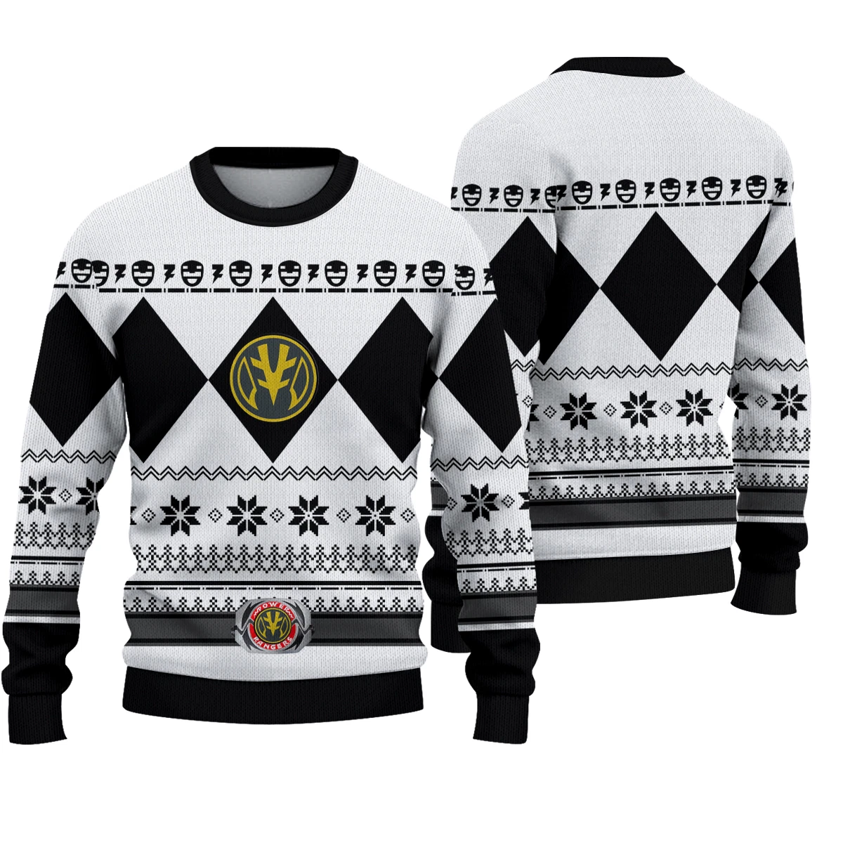 Mighty Morphin White Power Ranger Ugly Christmas Sweater Xmas