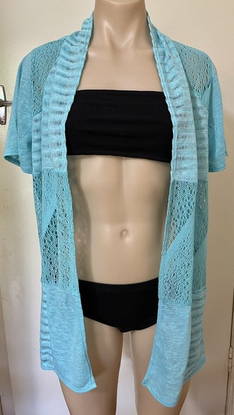 Millers, sheer pattern-block open knit cardigan, size 10-12 (estimated)