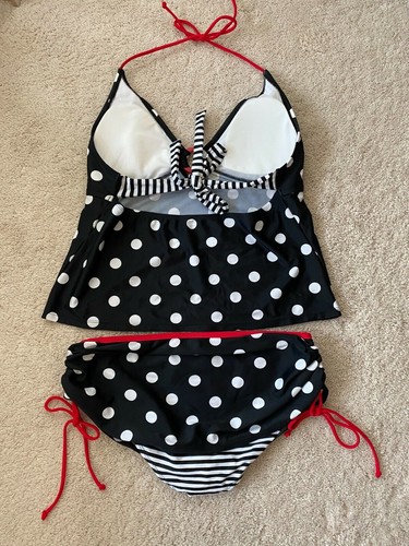 Ibiza set 2 pezzi costume da bagno nero bianco a pois top e fondo - Foto 2 di 9
