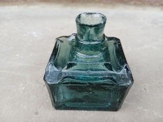 Turquoise Or Dark Aqua Four Pen Rest Square Ink. F M & Co Embossed On Base.