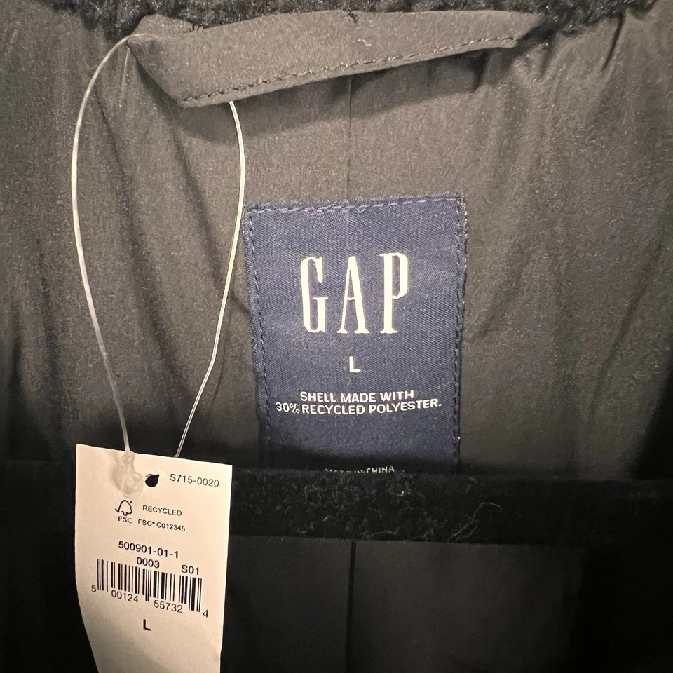 Nuevo Abrigo Sherpa Largo GAP Talla L Negro Cinturón Oso de Peluche Bolsillos Abotonados Foto 3 de 4
