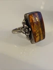 Vintage Sterling Silver 925 Amber Ring Sz