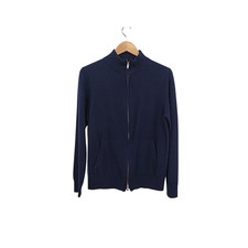 Quince Men Mongolian Cashmere Full Zip Sweater TRUE Navy Sleeved Top M