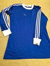 True Vintage adidas 70s? Men's M Blue/White Long Sleeve T-Shirt 3-Stripe 