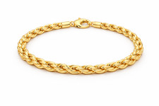 Pulsera de eslabones de cuerda Oro con superposición de oro amarillo de 14K italiana real 1/200