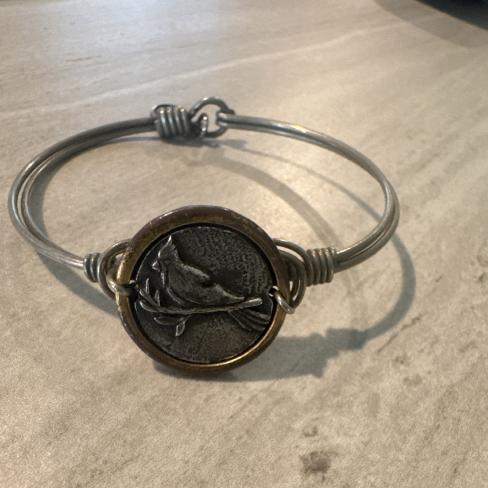 Handcrafted Silver Bronze Wire Bangle Bracelet wi… - image 5