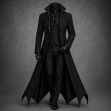 Men Gothic Victorian Vampire Tailcoat Black Long Trench Coat