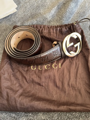 Authentic  GUCCI SIGNATURE LEATHER BELT Size 100cm/40