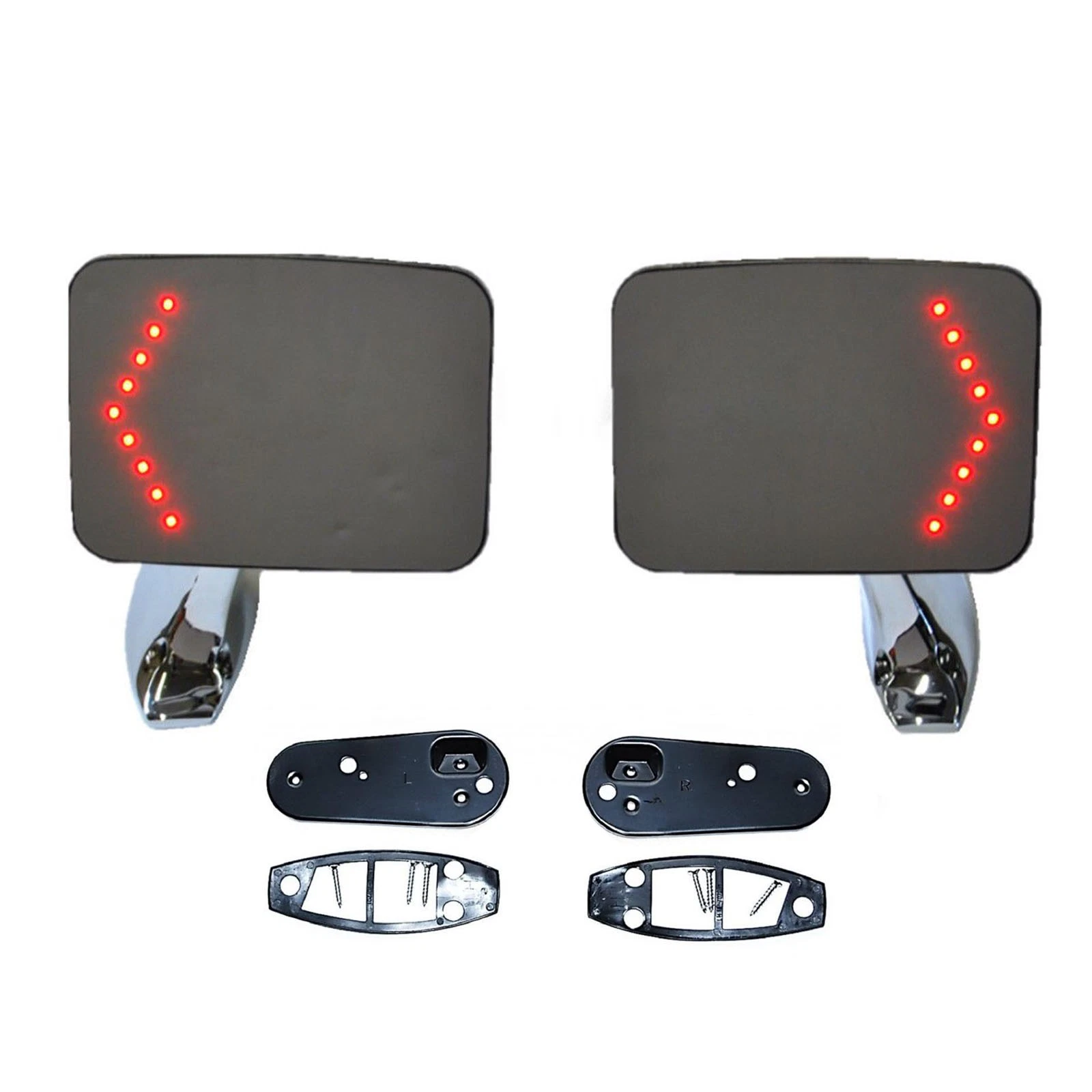 Truck Square Rectangle Chrome Outside Rearview LED Turn Signal Door Mirrors Pair