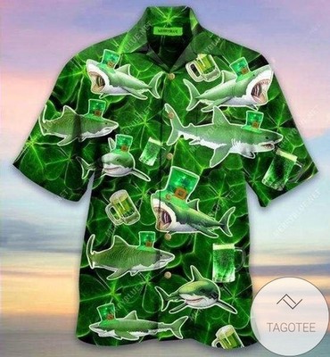 Sharks Celebrate St Patricks Day Hawaiian Shirt Funny Irish Beach Gift