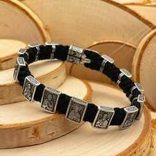 Pulsera de Plata 925, Seda con Inserciones de 12 Apóstoles y Oración Señor, Ten Misericordia