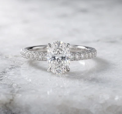 2.50 Ct Oval Cut Natural Diamond Bridal Gift Ring 18K Solid White Gold - Image 1 of 4
