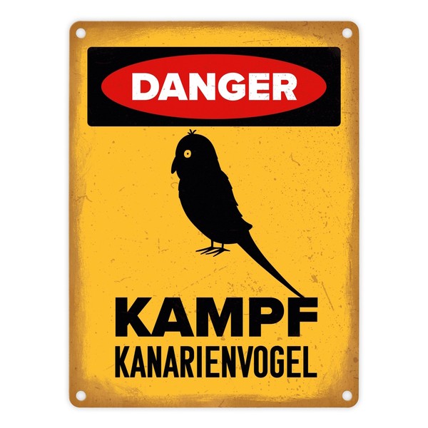 Danger Kampf Kanarienvogel Metallschild In 15X20 Cm Mit Vogel Silhouette-image