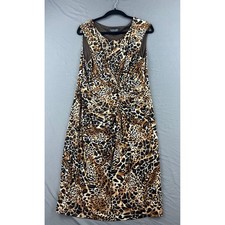 Evan-Picone Dress Women 16 Black Label Sheath Brown Animal Print Twist Excellent