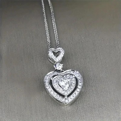 Valentine Pendant Necklace Silver Simulated Heart Diamond 14K White Gold Plated
