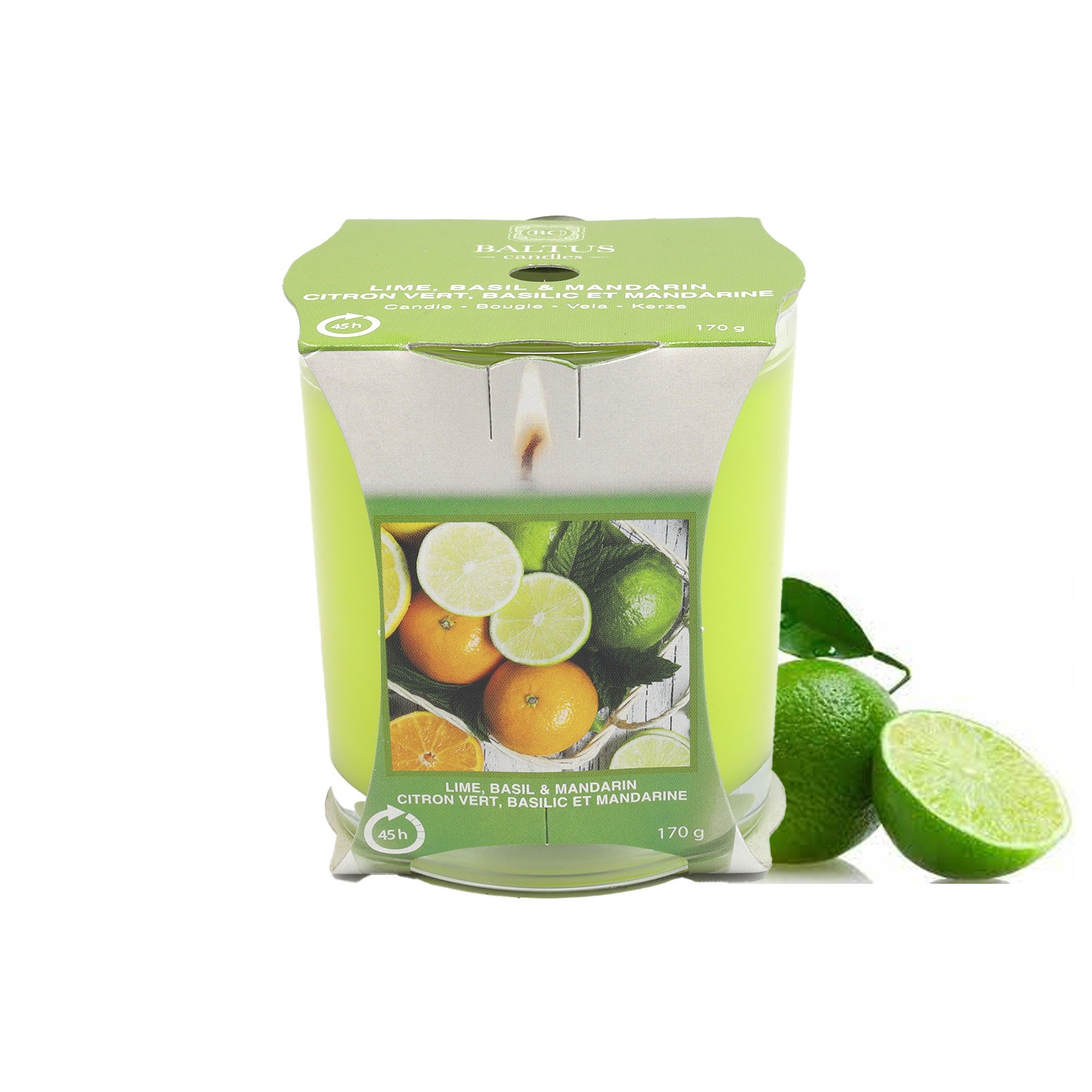 Lime, Basil & Mandarin Scented Candle 170g Jar Single Wick 45hrs Glass Cup Gift