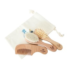 The Hat Pros Wooden Baby Hairbrush  Comb Set  Soft Goat Hair Brush for New...