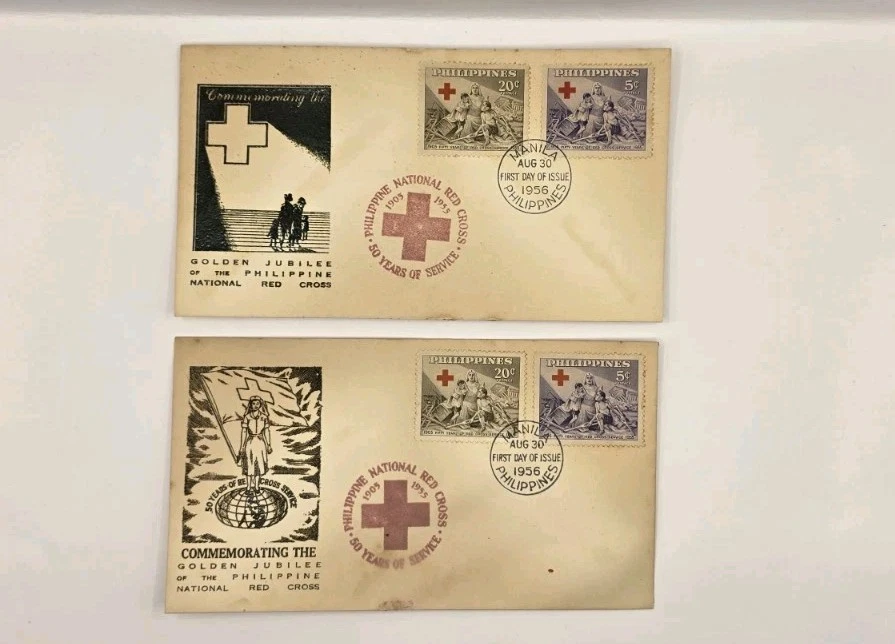 Филиппины 1955 Золотой юбилей Красный Крест первый день обложка. Лот из 2. неиспользованный. - Изображение 3 из 3