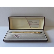 Vintage Cross Gold Tone Ballpoint Pen 2202 Pinstripe with Burgundy Box