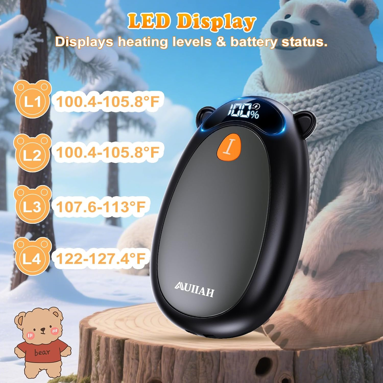 Hand Warmers Rechargeable with LED Display Magnetic 2 Pack, 4 Levels Heat, Porta