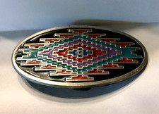 Vtg Great American Buckle Co Native American Indian Color Belt Buckle -