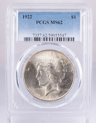Certified 1922 Peace Dollar PCGS MS62 Silver $1