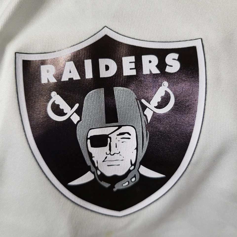 Jersey para mujer Oakland Raiders XL blanco logotipo de fanáticos a rayas cuello en V suéter LEER Foto 3 de 4