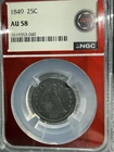 1849 25c Seated Liberty Quarter AU 58 Red Core EDC VERY RARE COIN