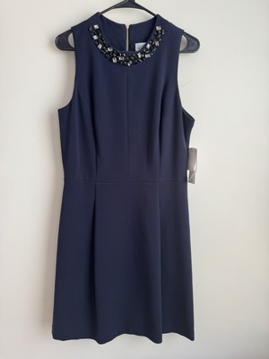 NWT Eliza J Navy Blue Beaded Embellished Cocktail Party Dress