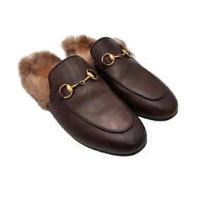 Gucci Princetown Horsebit fourrure doublée mulet plat taille 36,5 US 6,5 cuir marron