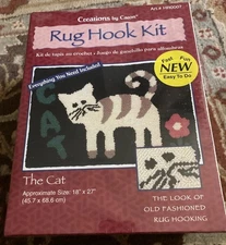 RETIRED CARON CREATIONS THE CAT RUG HOOK KIT 18" X 27" OLD FASHIONED RUG HOOKING