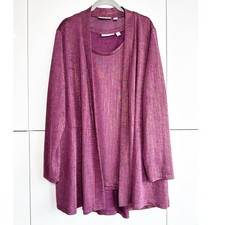 Susan Graver Cardigan 2 Piece Set Burgundy Gold Liquid Knit Size 1X Elegant