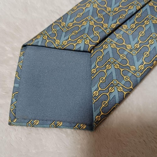 HERMES Necktie Tie Green all-over pattern 100% Silk made in France J4673 - Picture 8 of 24