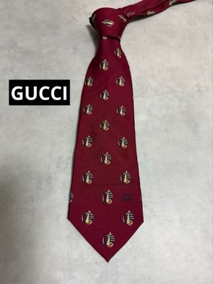 Gucci Vintage 100% Silk Tie Red Wine Retro Classic Pattern Luxury