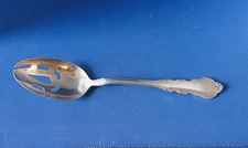 Silver Plated Slotted Serving Spoon - @ 9" - Reed & Barton - Dresden Rose - -