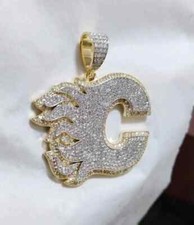 3Ct Round Real Moissanite Men's Custom "C" Letter Pendant 14K Yellow Gold Plated
