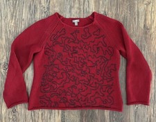 J. Jill Knit Sweater Women  s Small Petite 5 Wool Red Gray Embroidered Pullover
