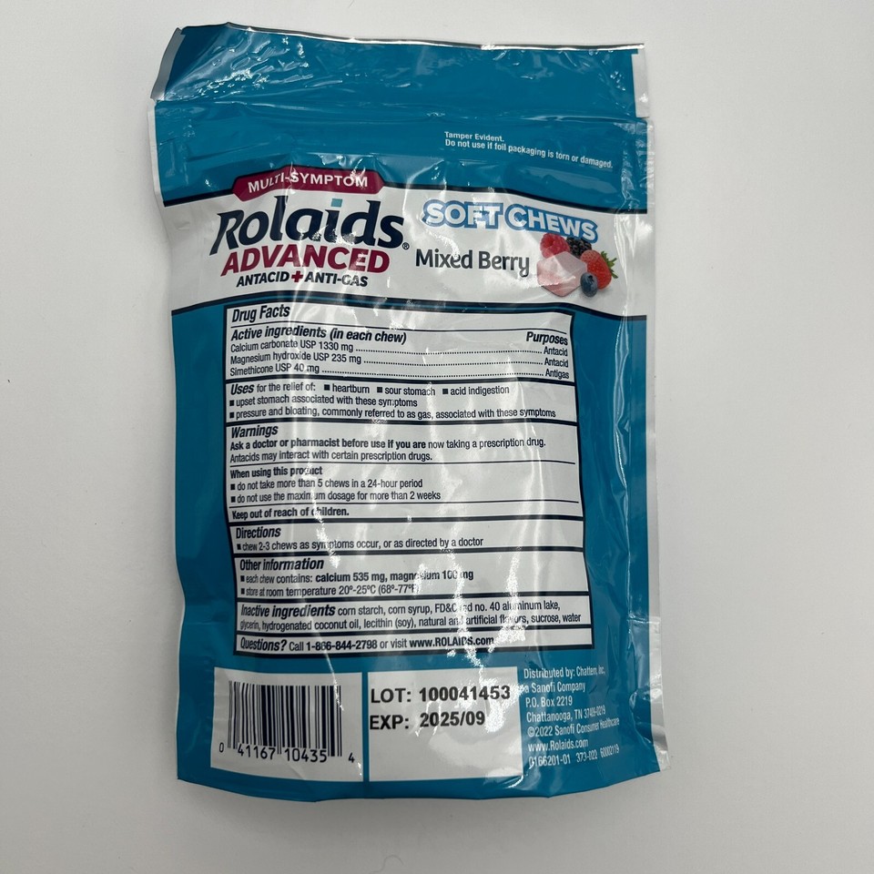 Rolaids Advanced Calcium Carbonate Antacid + AntiGas Soft Chews28ct