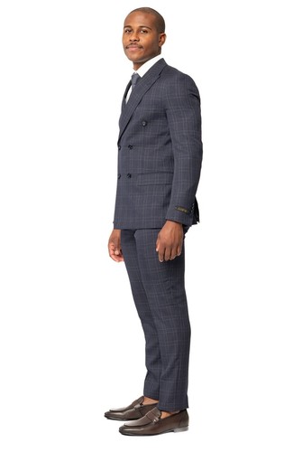 Slim Fit Double Breast Plaid Eggplant Purple 2 Button Peak Lapel Men Suit AZAR - Picture 6 of 9