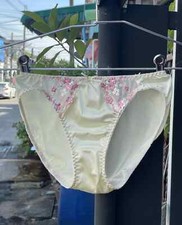 Vintage Light Yellow Silky Nylon Hi Cut Panties Lace Floral Sheer Briefs Sz.5