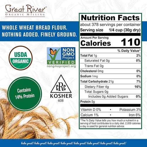 US NEW Great River Organic Milling Organic Whole Wheat Flour 25-pounds Pack of 1 - Picture 5 of 7