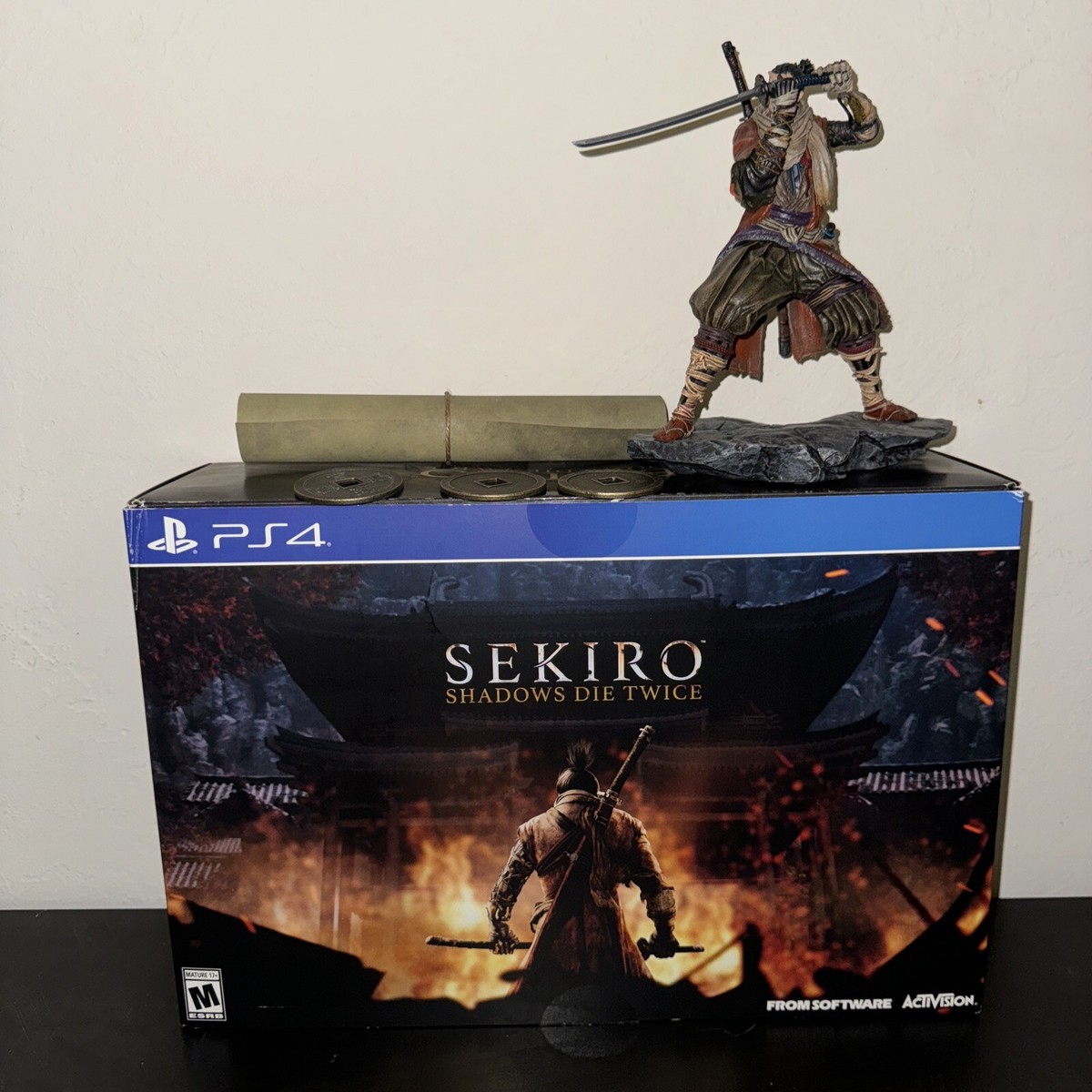 SEKIRO SHADOWS DIE TWICE COLLECTOR'S EDITION Figure, Box, Coins And Scroll ONLY SEKIRO SHADOWS DIE TWICE COLLECTOR'S EDITION Figure, Box, Coins And Scroll ONLY