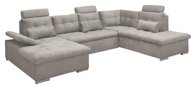 Ecksofa Eckgarnitur Couch Wohnlandschaft Taupe Schlaffunktion Bettkasten