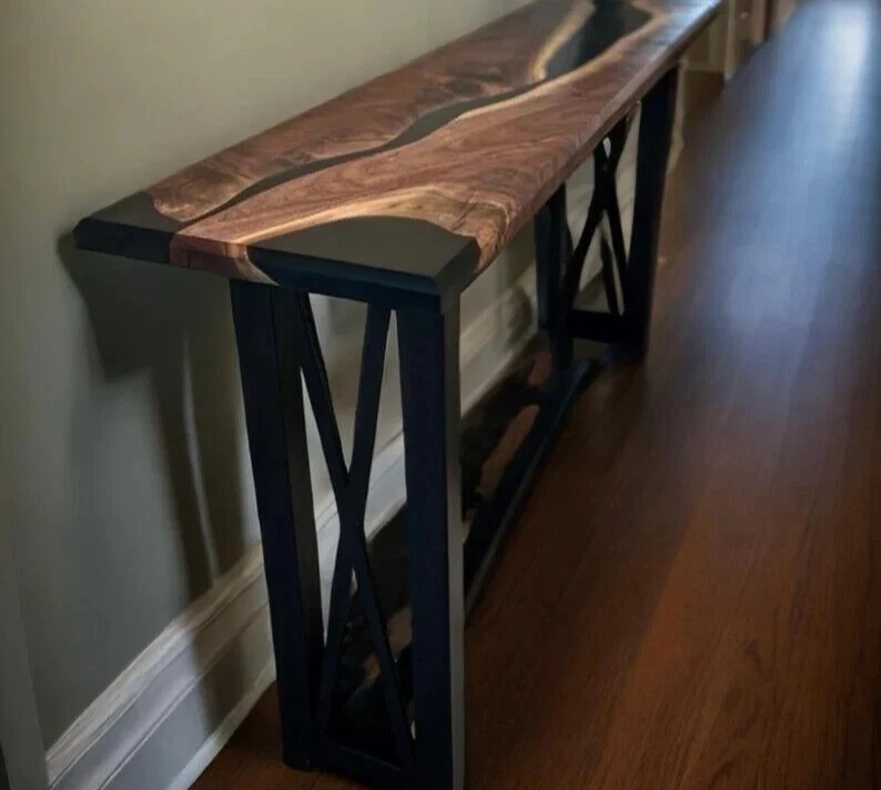 Epoxy River table Walnut Console Table - Custom Handmade Entryway Sofa Table Top - Image 2 of 4