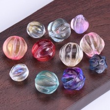Round Plicated Pumpkin Shape 8mm 10mm Foil Crystal Lampwork Glass Loose Beads