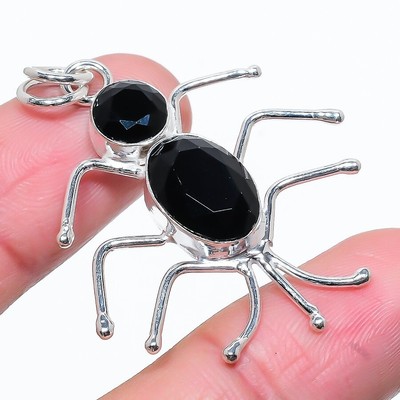 Pendentif En Argent 925 Fait Main - Pierre Spinelle Noir - Réglable, Fait En Inde